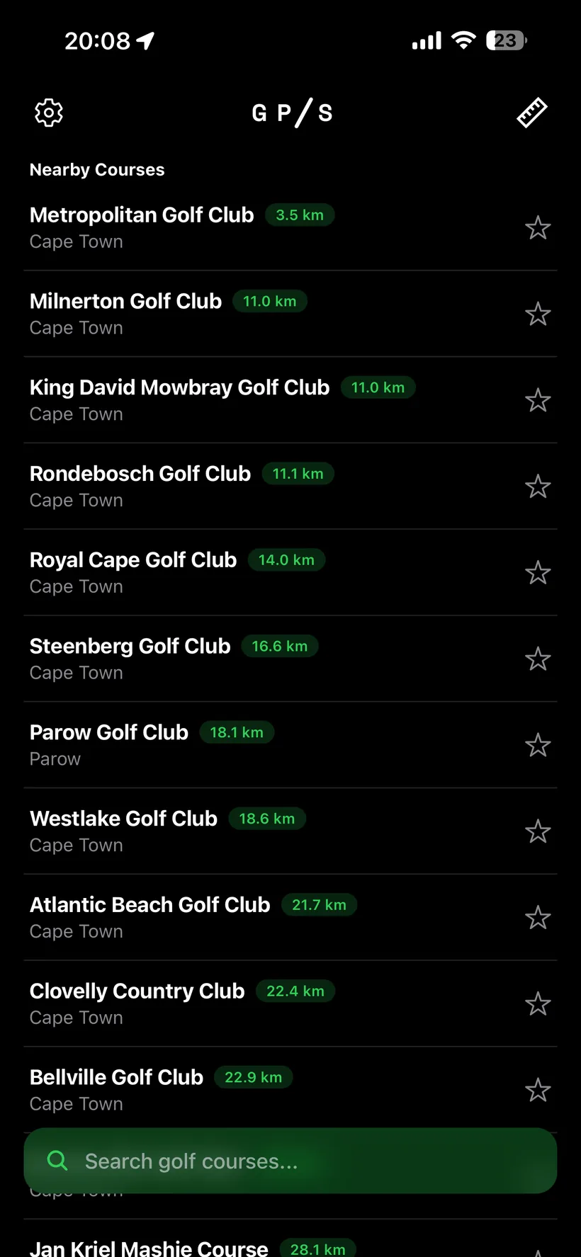 Nearby golf courses sorted by distance from your location